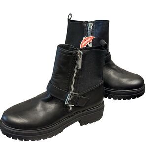 Blondo Garnet Waterproof Boots Women's Size 9  Black Leather Lug Sole Moto